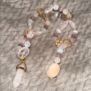 Strawberries, Honey & Cream HangCharm (Rose Quartz, White & Lilac Cat’s Eye)